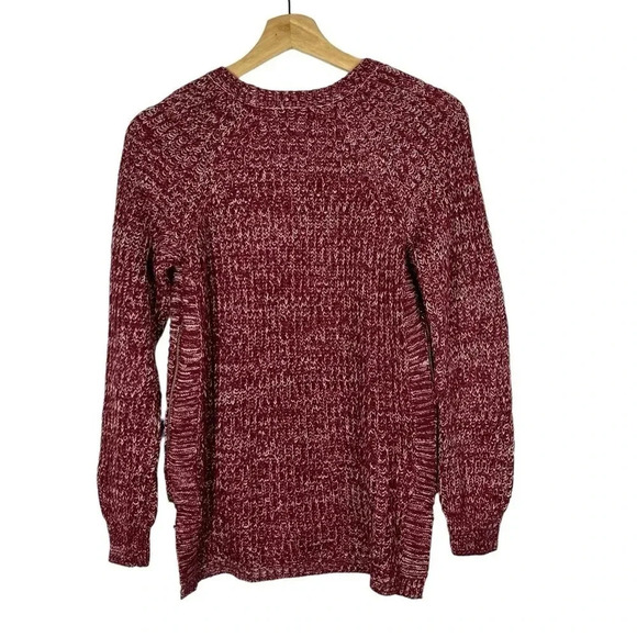 Marled Reunited Heather Red Side Zip Crewneck Sweater S - Picture 2 of 6